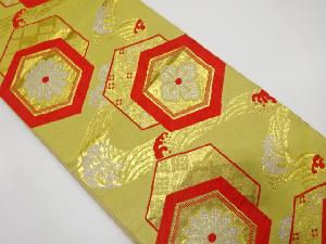 アンティーク　亀甲に花・流水模様織り出し袋帯（着用可）